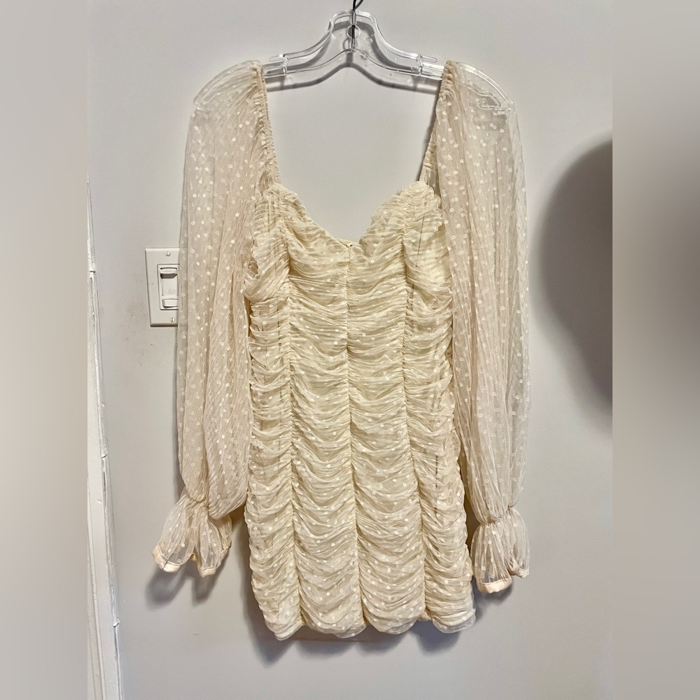 Cream Mesh Polka Dot Mini Dress
